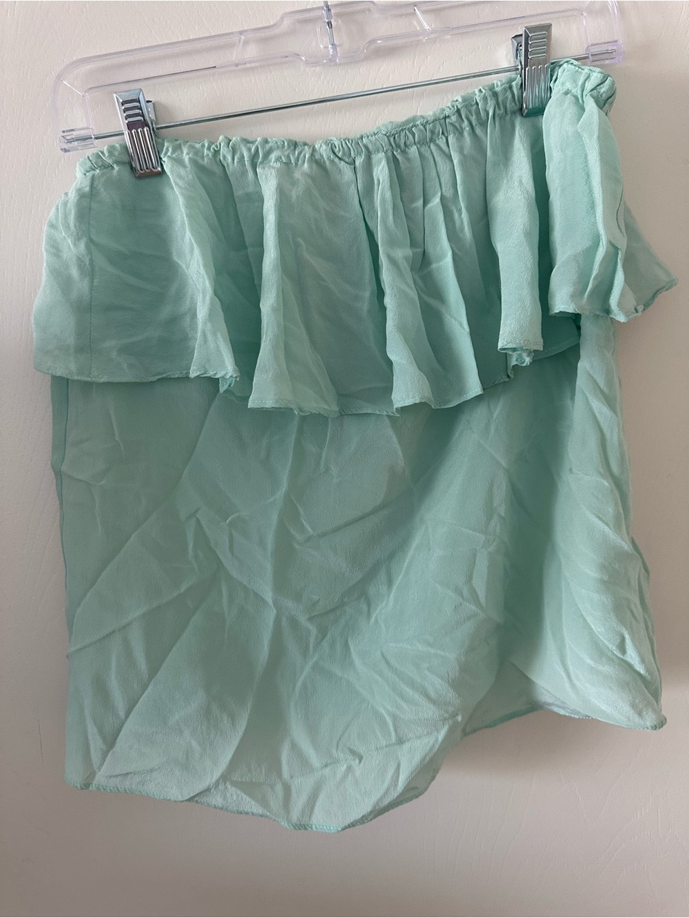 Strapless Ruffle Blouse in Mint Green